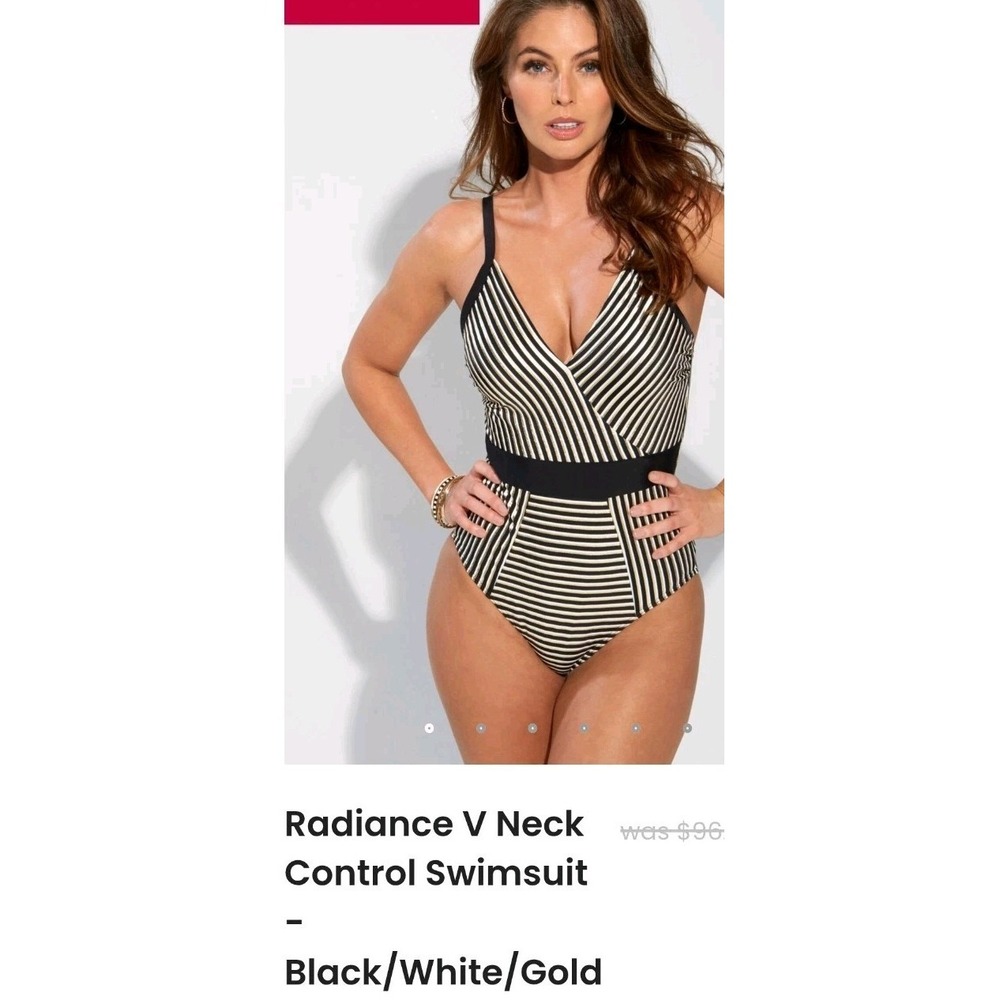 Pour Moi Radiance V-Neck Padded Swimsuit 8 USA Black White Gold 1 Piece NWT